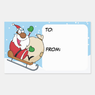 Black Santa Clause auf dem Sleigh-Geschenk-Tag-Sti Rechteckiger Aufkleber