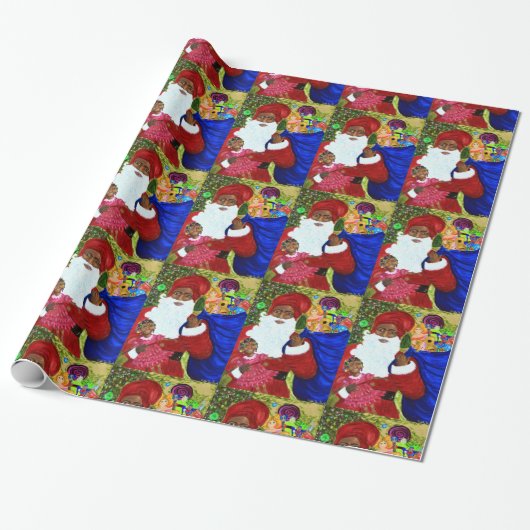 Black Santa Glossy Wrapping Paper - Weihnachtsfeie Geschenkpapier (Ungerollt)