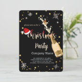 Black, Santa Hat, Champagner Weihnachtsfirma Einladung (Stehend Vorderseite)