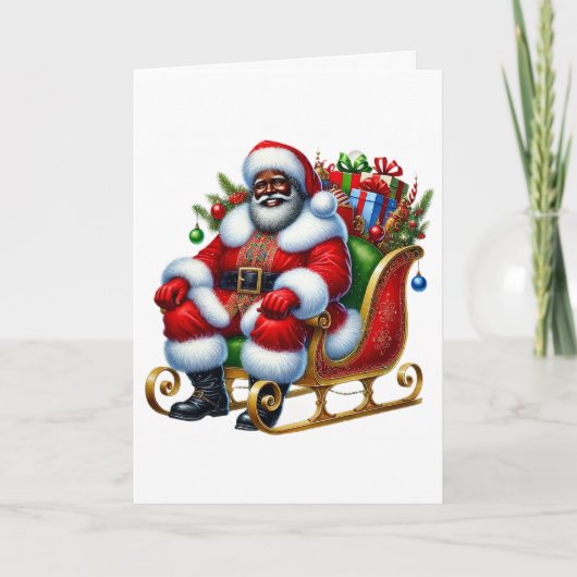 Black Santa in Sleigh Personalisierte Weihnachten Karte (Vorderseite)