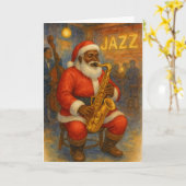 Black Santa Jazz Saxophone Christmas Card Karte (Gelbe Blume)