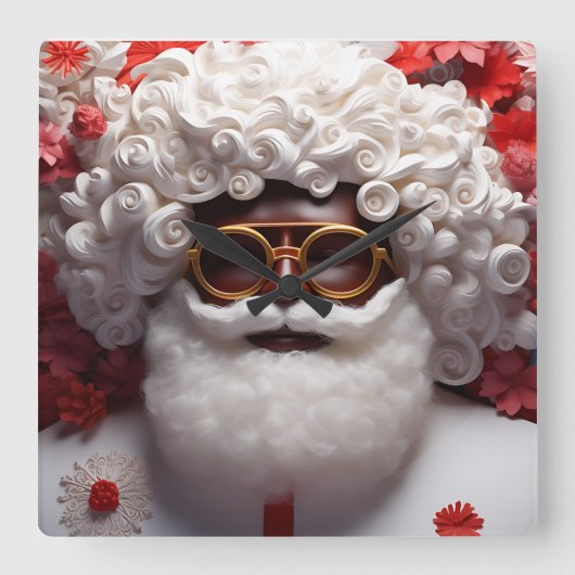 Black Santa Melanin Christmas King Bruh Saint Nick Quadratische Wanduhr (Vorderseite)