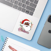 Black Santa Melanin Weihnachten Männer Frauen Kind Aufkleber (Laptop mit iPhone)