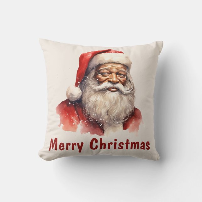 Black Santa Merry Christmas Throw Kissen (Vorderseite)