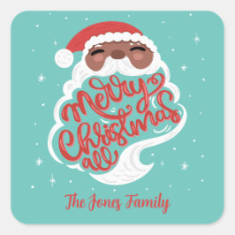 Black Santa Merry Weihnachten Alles, Familienname, Quadratischer Aufkleber