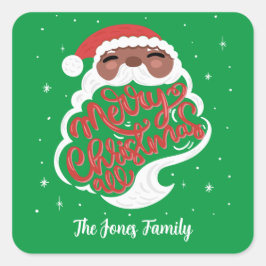 Black Santa Merry Weihnachten Alles, Familienname  Quadratischer Aufkleber