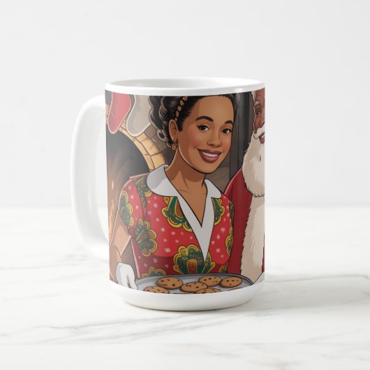 Black Santa & Mrs. Claus Christmas Mug Kaffeetasse (Vorderseite Links)