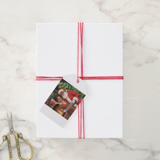 Black Santa & Mrs. Claus Christmas Tag Geschenkanhänger (Mit Garn)