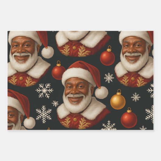 Black Santa Sheets Geschenkpapier Set (Vorderseite)