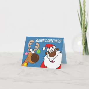 Black Santa with Reindeer Feiertagskarte