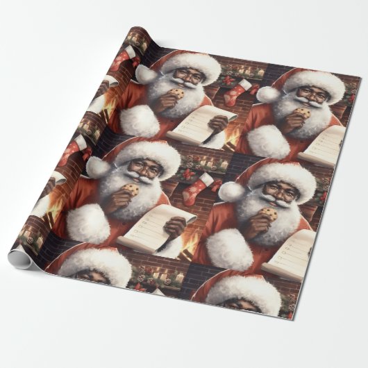 Black Santa Wrapping Paper Geschenkpapier (Ungerollt)
