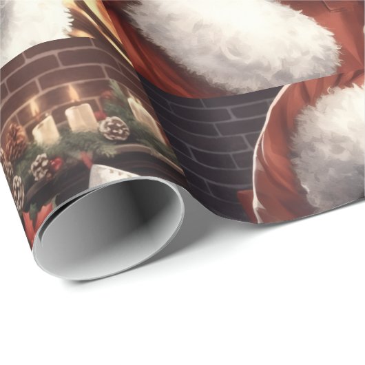 Black Santa Wrapping Paper Geschenkpapier (Rolleneckpunkt)