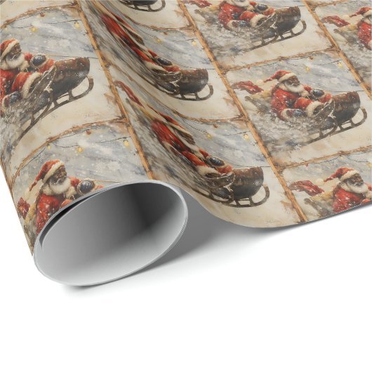 Black Santa's Mitternacht Schlittenfahrt Geschenkpapier (Rolleneckpunkt)