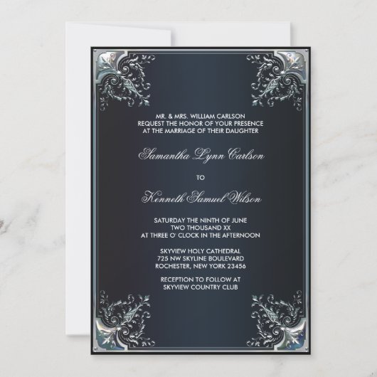 Black Satin Black Krawatte Hochzeitseinladungen Einladung (Vorderseite)