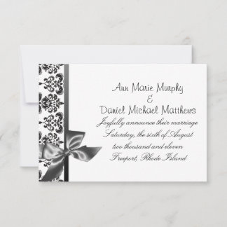 Black Satin Damask Wedding Announcement Einladung