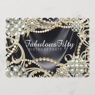 Black Satin Pearl Glamour Birthday Party Einladung