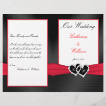 Black Satin Pleasts with Hearts Wedding Program