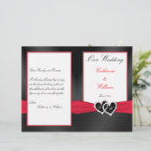 Black Satin Pleasts with Hearts Wedding Program (Stehend Vorderseite)