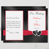Black Satin Pleasts with Hearts Wedding Program (Vorne/Hinten)