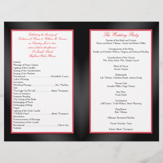 Black Satin Pleasts with Hearts Wedding Program (Rückseite)
