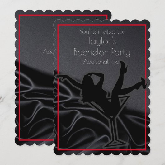 Black Satin Silhouette Bachelor Party Einladung (Vorne/Hinten)