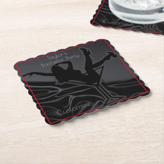 Black Satin Silhouette Bachelor Party Untersetzer (angewinkelt)