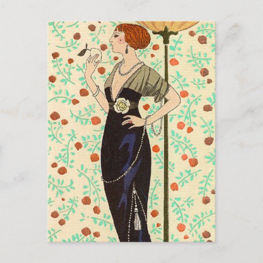 Black Satin und Rose von George Barbier Postkarte (Vorderseite)