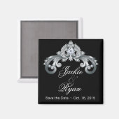 Black Save the Date Wedding Elegant Silver Anniver Magnet (Vorderseite/Rückseite)
