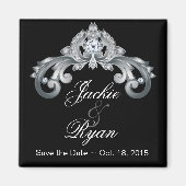 Black Save the Date Wedding Elegant Silver Anniver Magnet (Vorne)