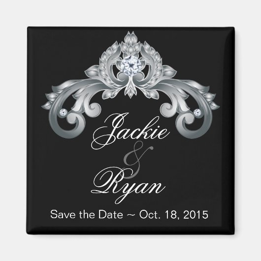Black Save the Date Wedding Elegant Silver Anniver Magnet (Vorne)