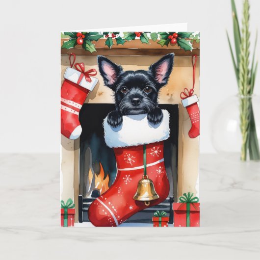 Black Schipperke Dog Weihnachtsgrüßkarte Karte (Vorderseite)