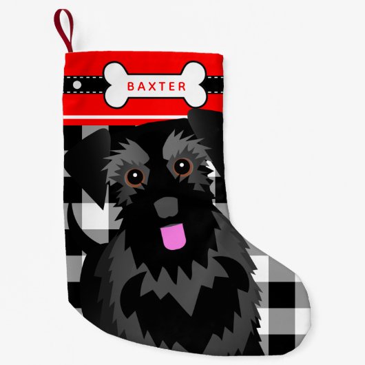 Black Schnauzer Hund Alt modische Karierte kleine Kleiner Weihnachtsstrumpf (Vorderseite)