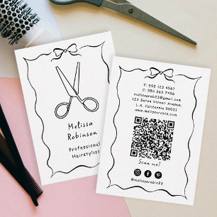 Black Scissors und Coquette Hairstylist QR-Code Visitenkarte