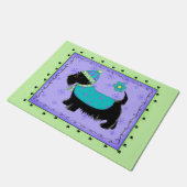 Black Scottie Dog Begrüßung grüner Lavendel Fußmatte (Schrägansicht)