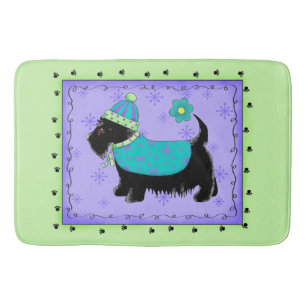 Black Scottie Dog Decorative Lime Green Lavendel Badematte