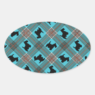 Black Scottie Dog Kariert Tartan Ovaler Aufkleber