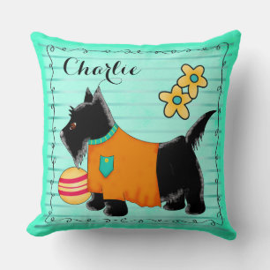 Black Scottie Dog Name Personalisiert Aquamarin gr Kissen