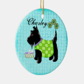 Black Scottie Dog Name Personalisiert Türkis Keramikornament (Rechts)