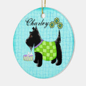 Black Scottie Dog Name Personalisiert Türkis Keramikornament (Links)