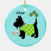 Black Scottie Dog Name Personalisiert Türkis Keramikornament (Hinten)