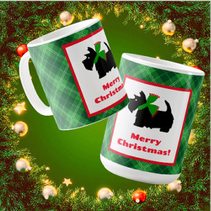 Black Scottie Dog Tartan Frohe Weihnachten Kaffeetasse