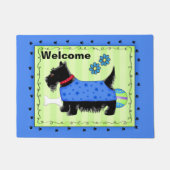 Black Scottie Dog Welcome Blue Green Custom Fußmatte (Vorderseite)