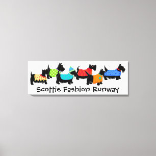 Black Scottie Dogs Fashion Runway Turquoise Art Leinwanddruck