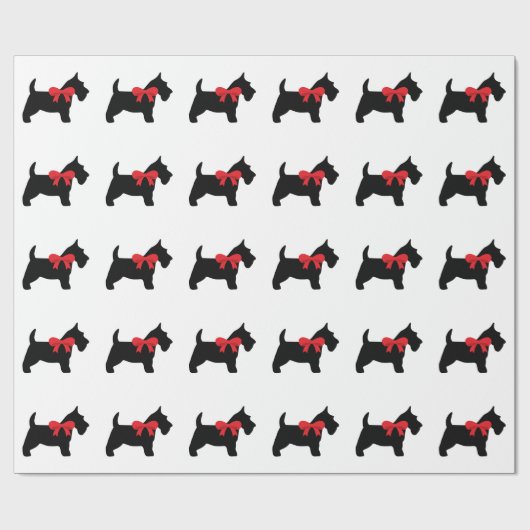 Black Scottie mit Red Bow Wrapping Paper Geschenkpapier (Flach)