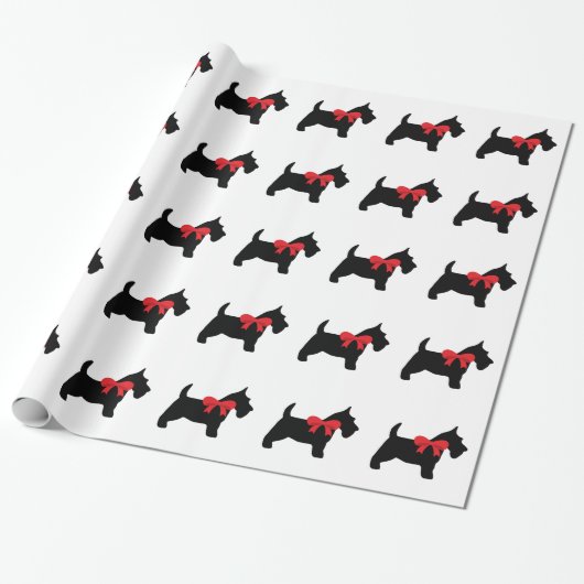 Black Scottie mit Red Bow Wrapping Paper Geschenkpapier (Ungerollt)
