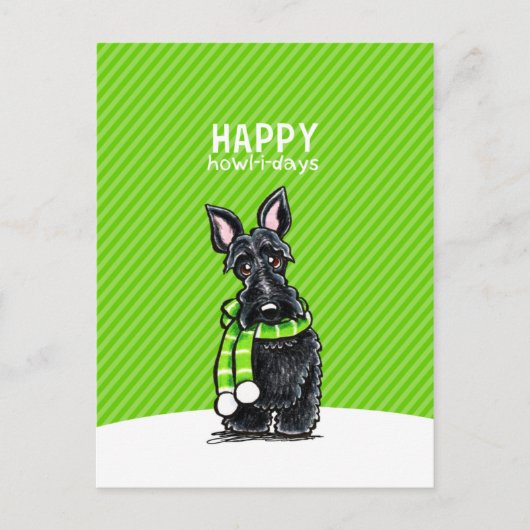 Black Scottie Scarf Weihnachtsgrün Feiertagspostkarte (Vorderseite)