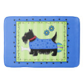 Black Scottie Terrier Blue und Lime Green Badematte (Vorderseite)