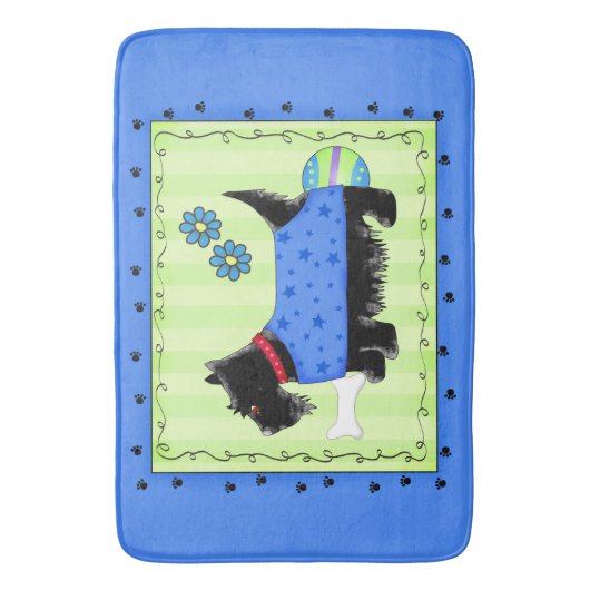 Black Scottie Terrier Blue und Lime Green Badematte (Vorderseite Vertikal)
