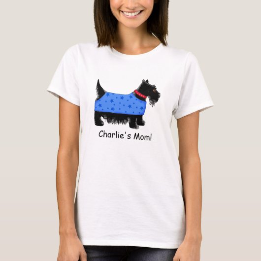Black Scottie Terrier Dog Blue Name Personalisiert T-Shirt (Vorderseite)