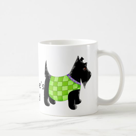 Black Scottie Terrier Dog Green Name Personalisier Kaffeetasse (Rechts)